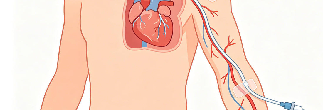 AbleWeave PICC catheter medical cartoon diagram, flat medical illustration for patient education