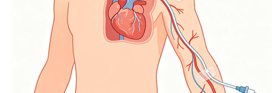 AbleWeave PICC catheter medical cartoon diagram, flat medical illustration for patient education