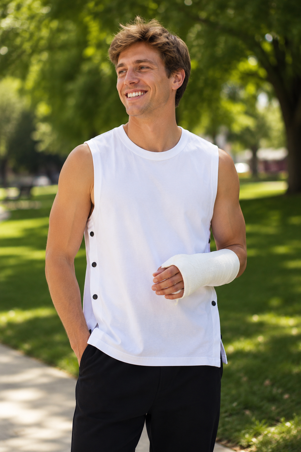 Men's Full Side-Snap Adaptive Tank Top — Post-Surgery, Cast-Friendly & Overhead-Free
