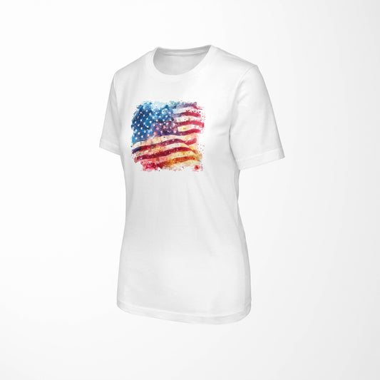 Women's Full Back-Snap Adaptive T-Shirt | Sorona Fiber | Independence Day American Flag Print